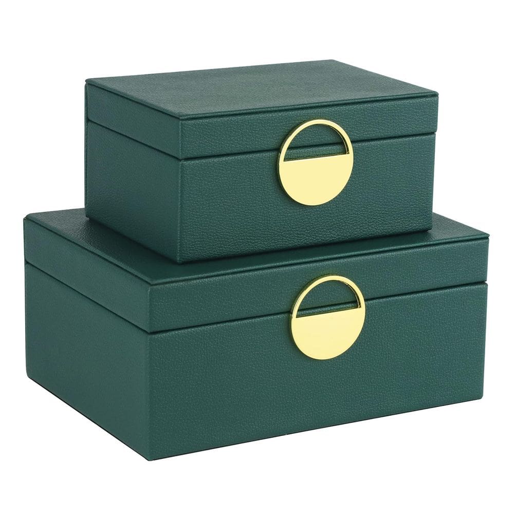 Conjunto de 2 caixas de joias HofferRuffer Faux Leather, verde escuro