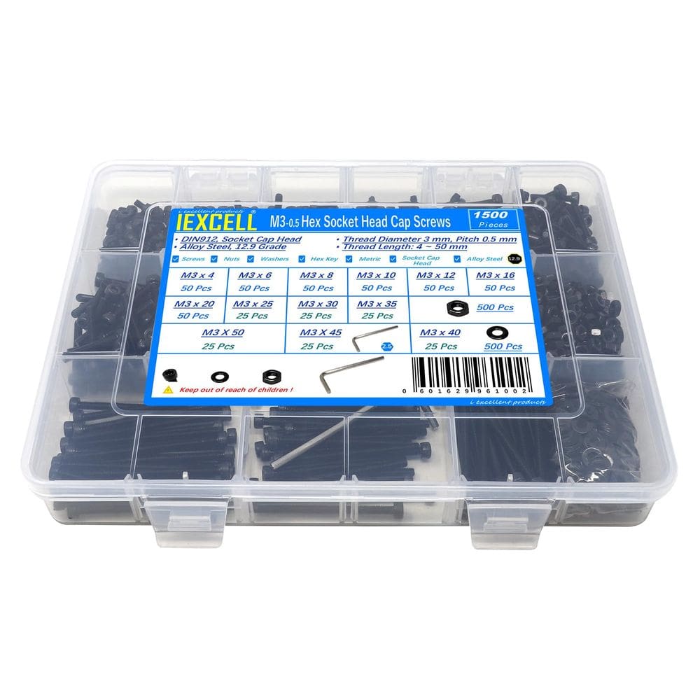 Kit de sortimento de parafusos iexcell M3 x 4/6/8/10/12/16/20/25/30/35
