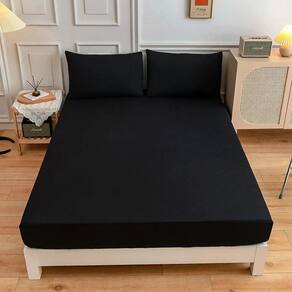Lençol Preto Casal Com Elástico 40Cm Altura Tecido 260 Fios