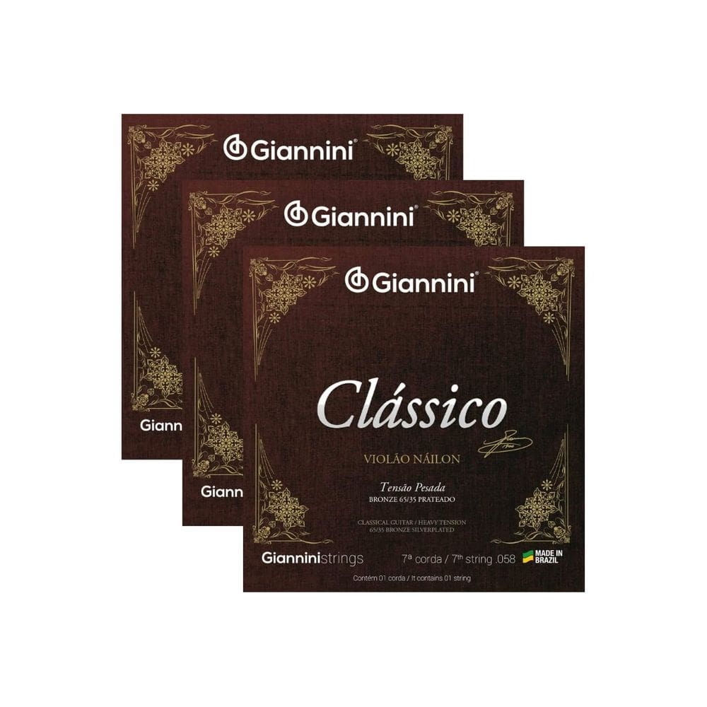 Kit 3 Cordas Violão Nylon 7ª corda Giannini Genwpa.7 Bronze 65/35 Pesado