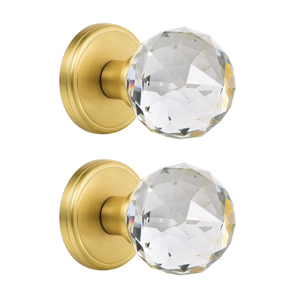Maçaneta de porta fictícia CLCTK, cristal, latão acetinado, pacote com 2 unidades