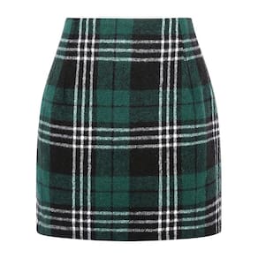 Saia feminina Kinghua, xadrez de lã, mini cintura alta, verde