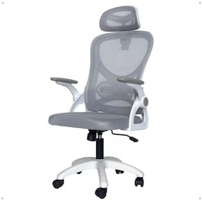 Cadeira Office Giratória Columbus Altura Regulável Sistema Relax Apoio Cabeça Assento Confortável Tela Mesh Branco/Cinza - Lojas RPM