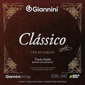 Kit 5 Encordoamento Violão Nylon Giannini Genwpa Pesada Clássico