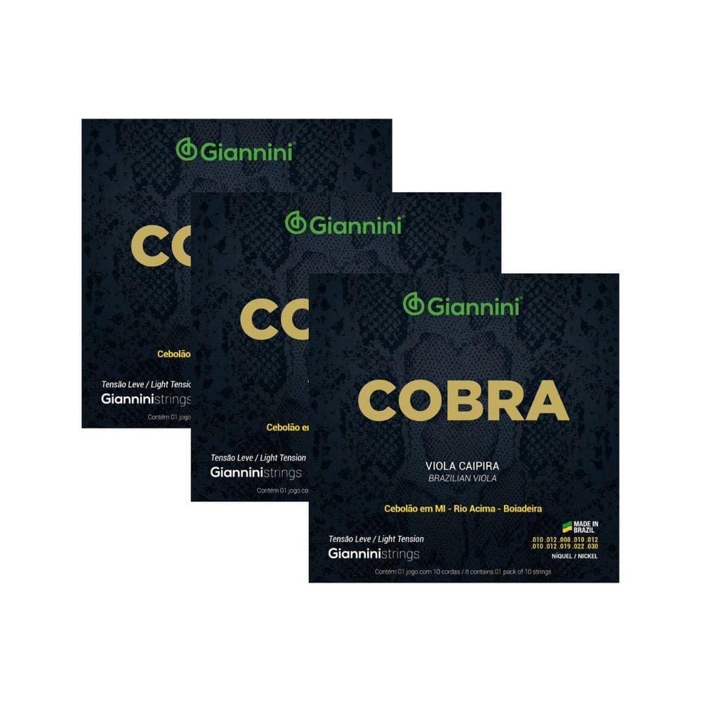 Kit 3 Encordoamento Viola Caipira Giannini Cobra GESVNL Aço Nickel Leve
