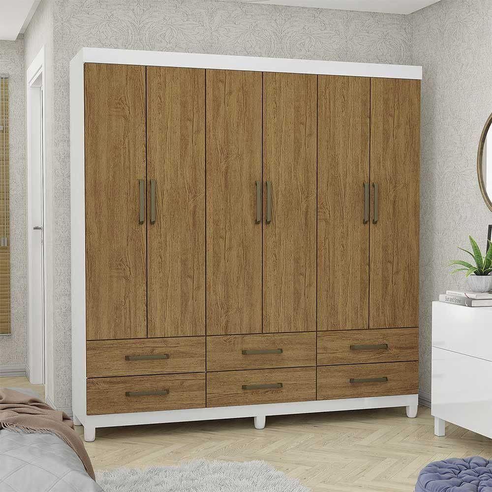 Guarda Roupa Casal D22 6 Portas 6 Gavetas Carioca Móveis Branco Cinamomo
