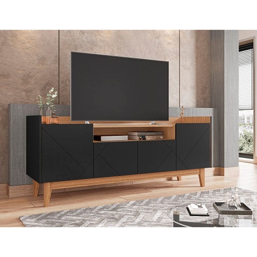 Rack Adria 1.60 Preto/Noce - Casa D Móveis