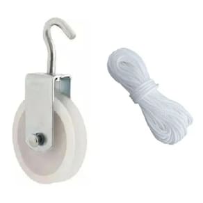 Kit Varal 2 Roldana Nylon 8Cm Com Gancho + 20M Corda 4Mm