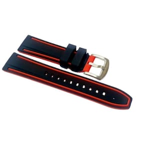 Pulseira Para Relógio Em Borracha 22Mm Preta Com Vermelho