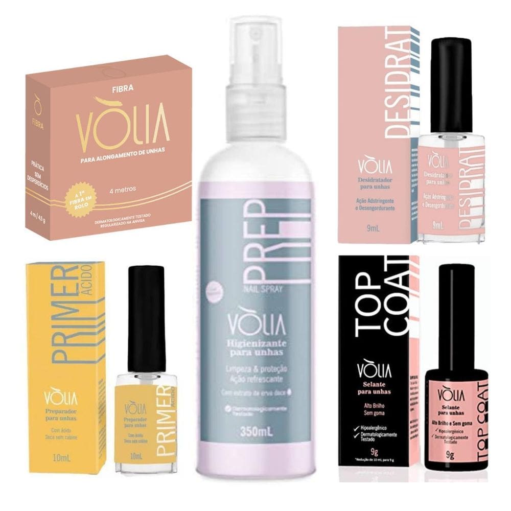 Preparadores Volia Prep 350Ml+Desidrat+Primer+Fibra+Top Coat