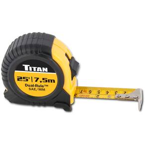 Fita métrica Titan 10907 7,6 m, régua dupla, 25 pés, com estojo e fechadura