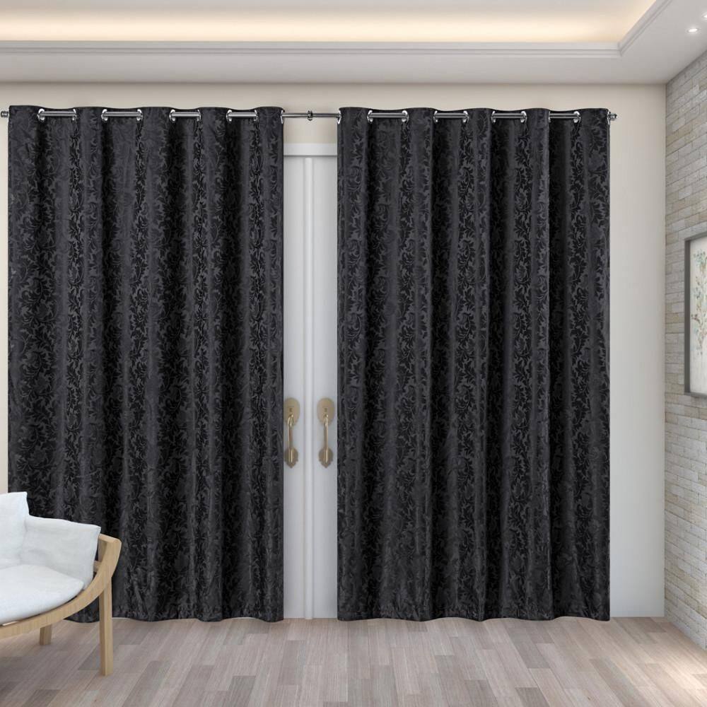 Cortina Sala Quarto Semi Blackout Jacquard Preto 3,00X2,80