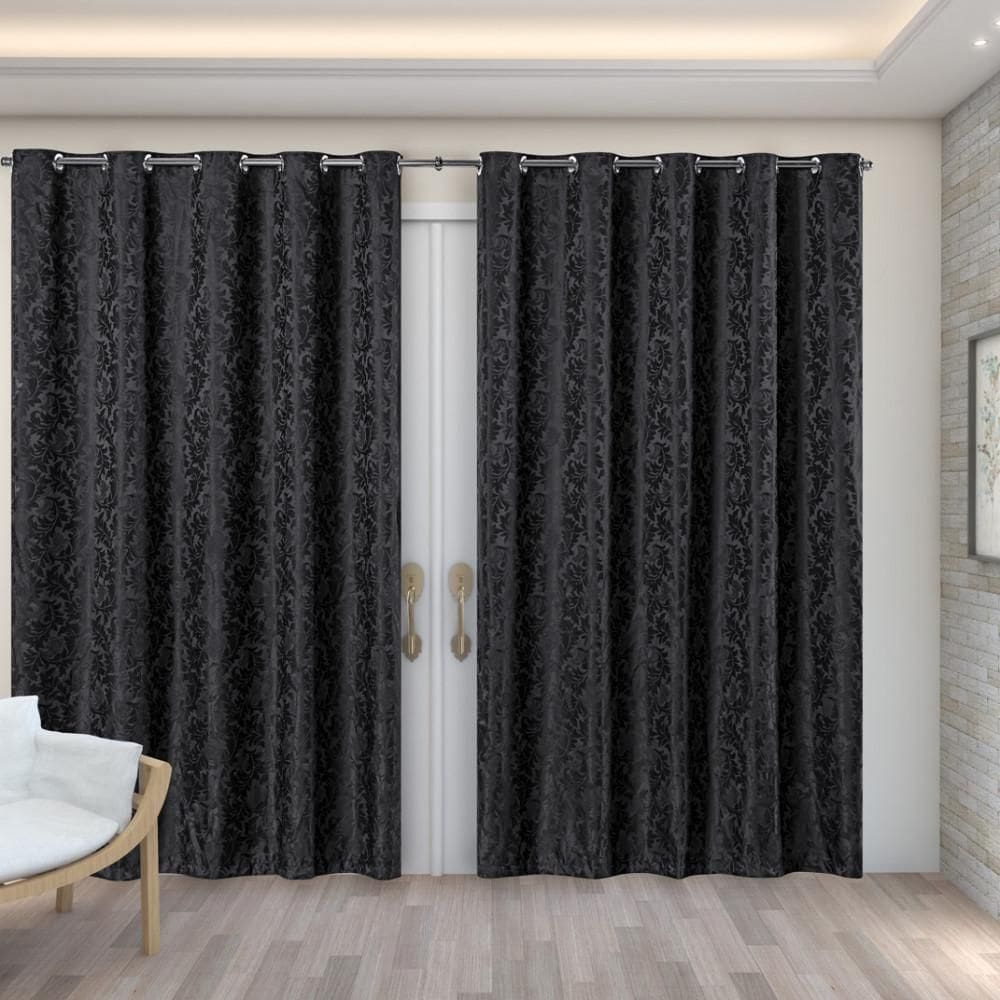Cortina Sala Quarto Semi Blackout Jacquard Preto 3,00X2,80