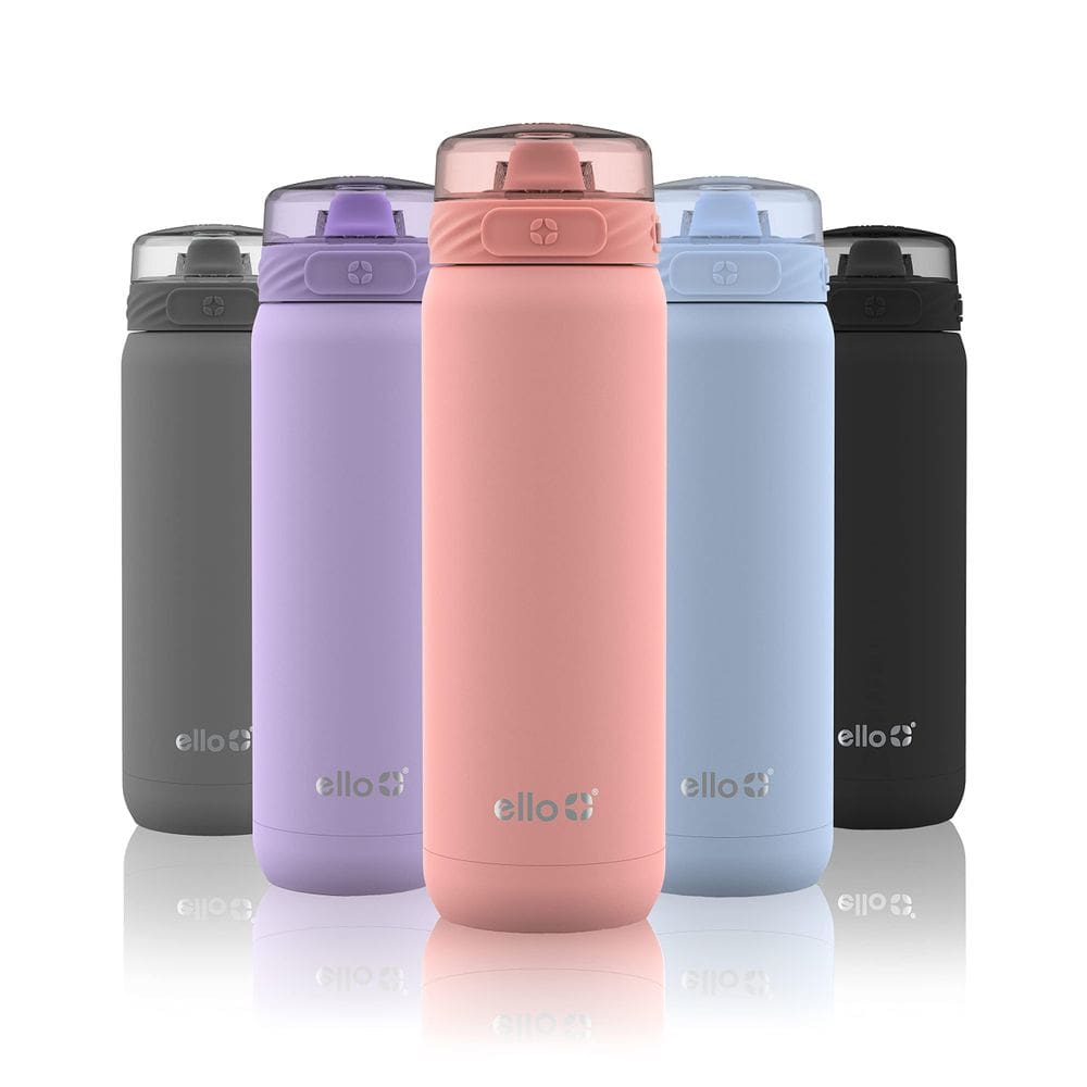 Garrafa de água Ello Cooper 650 ml em aço inoxidável com palha de coral