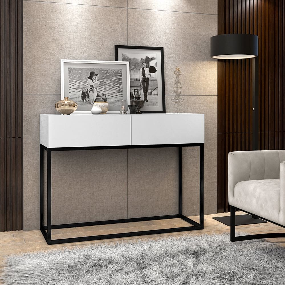Buffet De 90cm Com 2 Gavetas Pes de Ferro Preto Eros Industrial