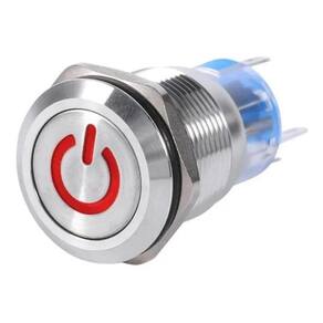 Chave Botao Liga Desliga Metal Cromado Iluminaçao Vermelha