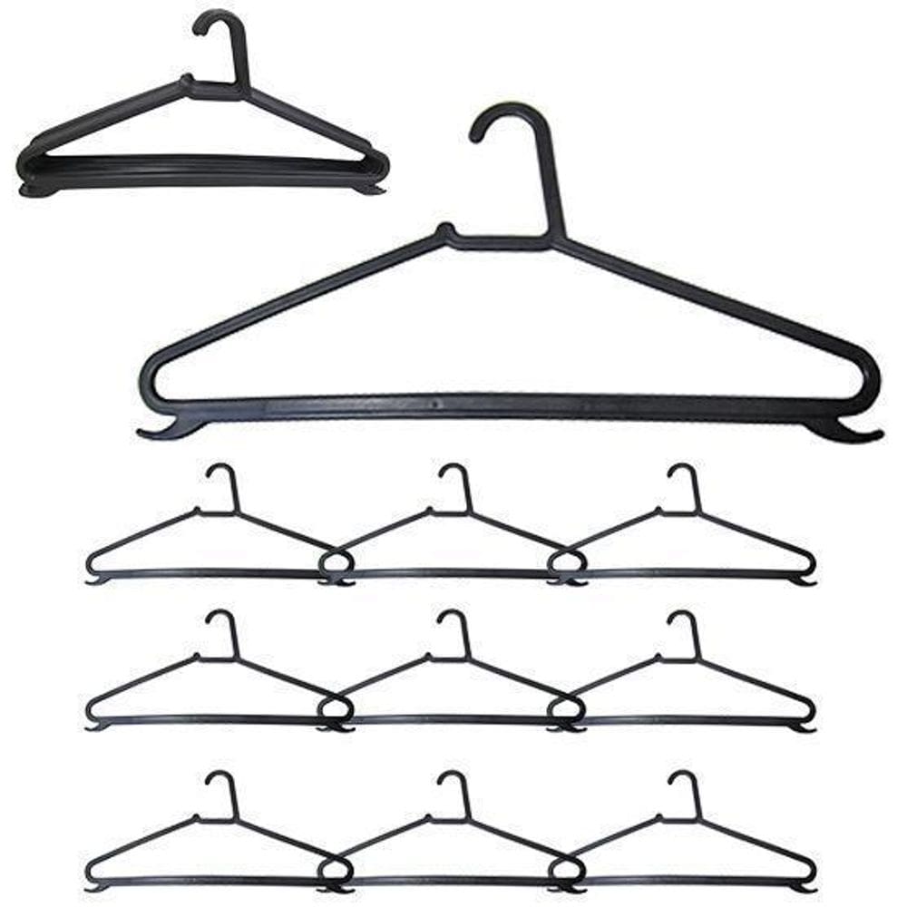 Cabide Roupa Plastico Chato Preto Perola 10 Peca 39X19Cm 4Mm