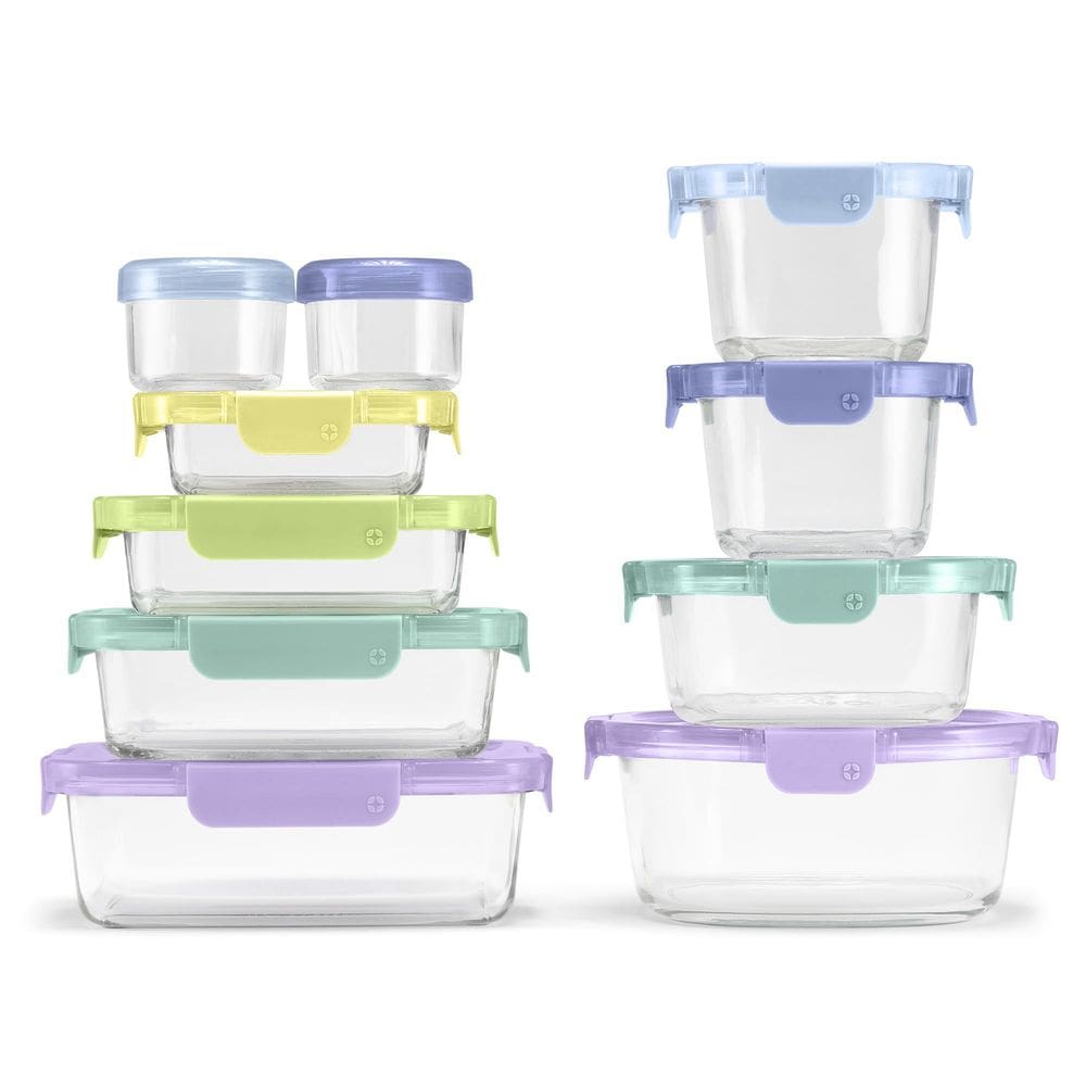 Conjunto de armazenamento de alimentos Ello Color Lock de 20 peças de vidro com tampas de plástico