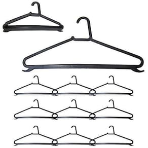 Cabide Roupa Plastico Chato Preto Perola 10 Peca 39X19Cm 4Mm