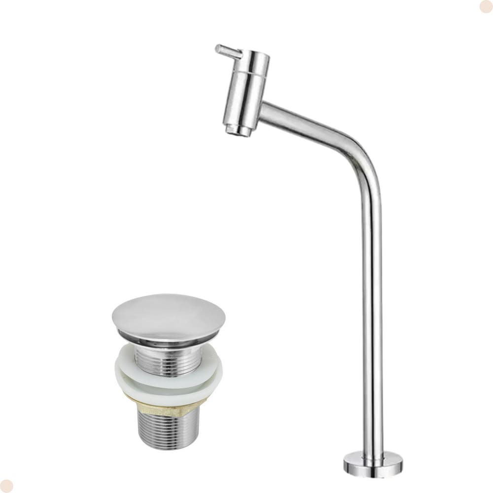 Kit Torneira para Banheiro Lavabo Link Alta Cromada Com Válvula Ralo Click-Up Luxo Cromada