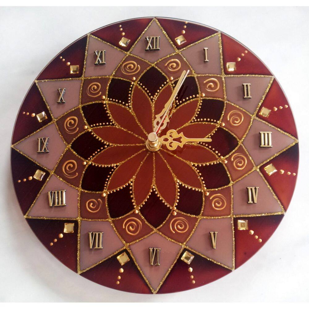 Relógio mandala Terra em vidro de 25cm