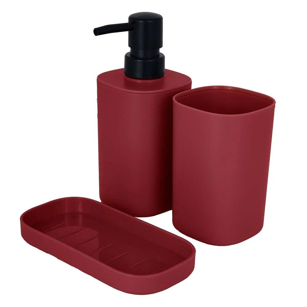 Kit para Pia de Banheiro Lavabo Rayco em Plástico Vermelho 3 Peças