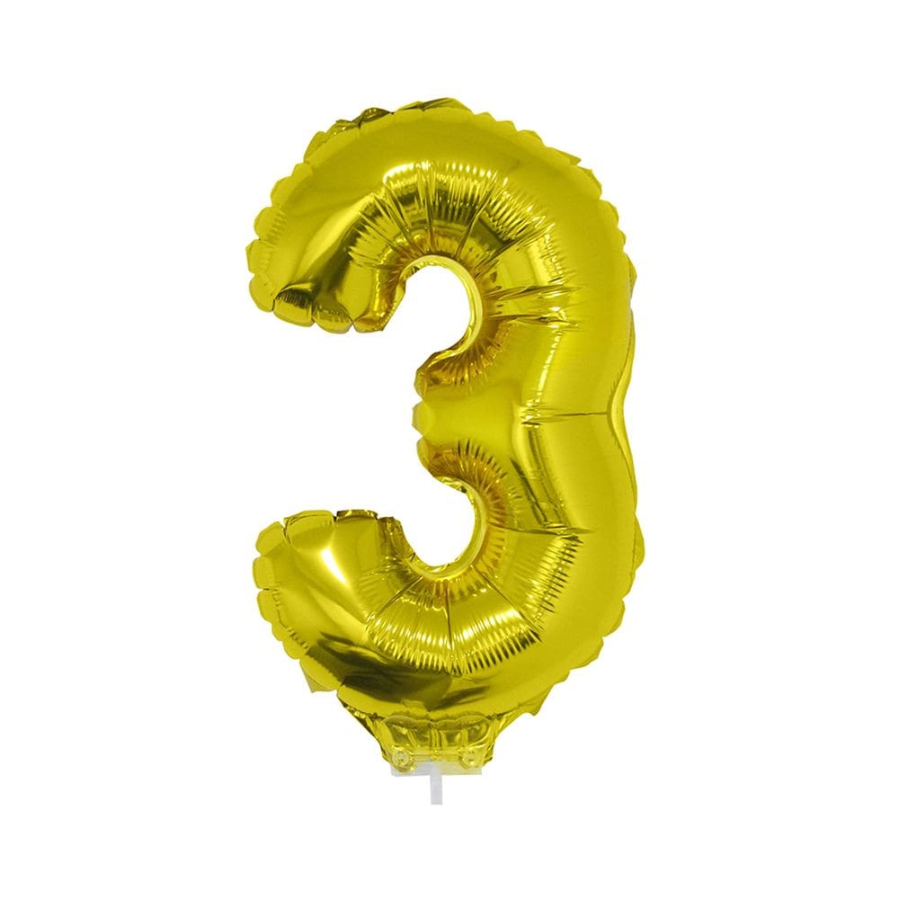 Balão Metalizado 16” Funny Número 3 Dourado com Suporte