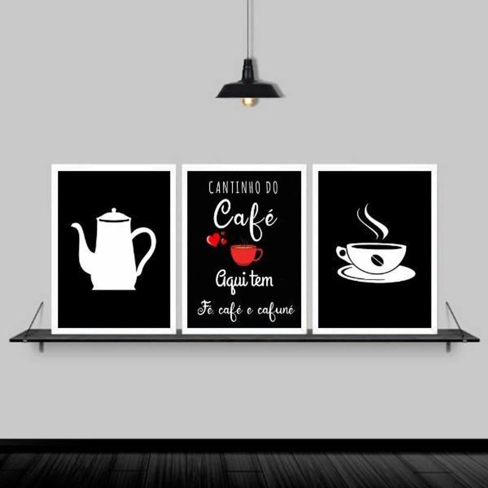 Kit 3 Quadros Para Cantinho Do Café 24X18Cm - Madeira Branca