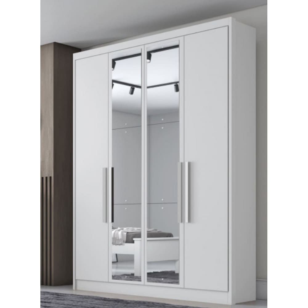 Guarda Roupa Solteiro Moderni 4 Portas Com Espelho Branco - Novo Horizonte