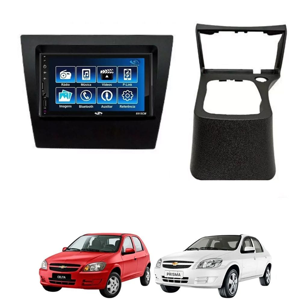 Kit Multimídia Celta Prisma 2006 / 2015 Mp5 Bt Usb Fm Leitor SD Espelhamento