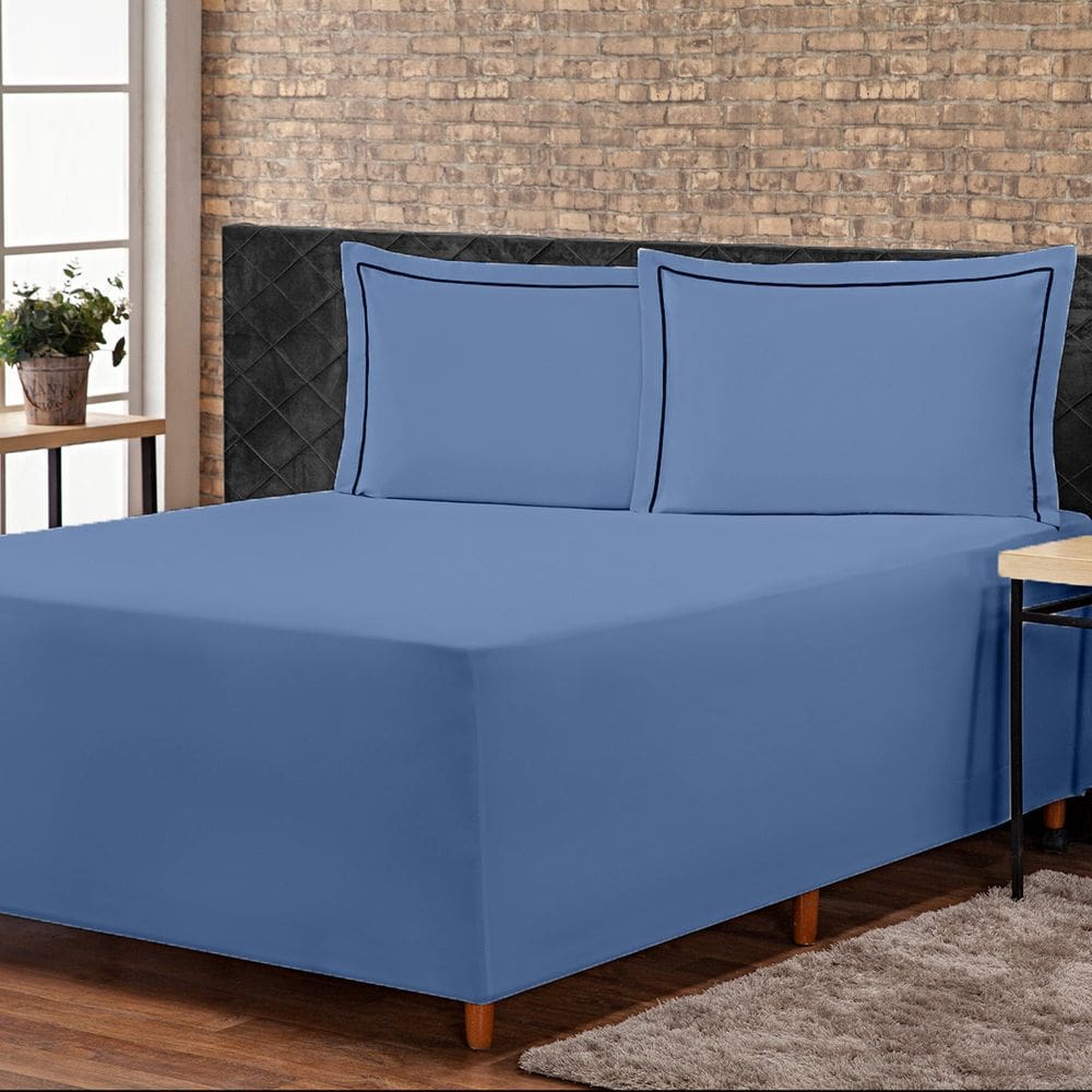 Jogo de Lençol Conjugado para Cama Box QUEEN Versatile com Fronhas 03 Peças - Capa Luva Percal 300 Fios Toque Acetinado