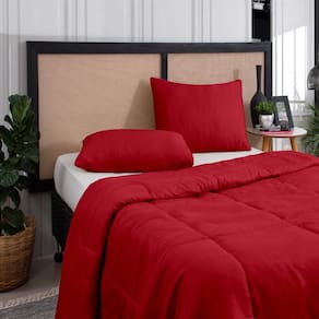 Kit Edredom Casal Queen 3 Peças Margarida Cama Box Vermelho