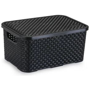 Cesto Eco Organizador Rattan Com Tampa Preto G