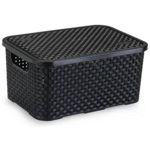 Cesto Eco Organizador Rattan Com Tampa Preto G