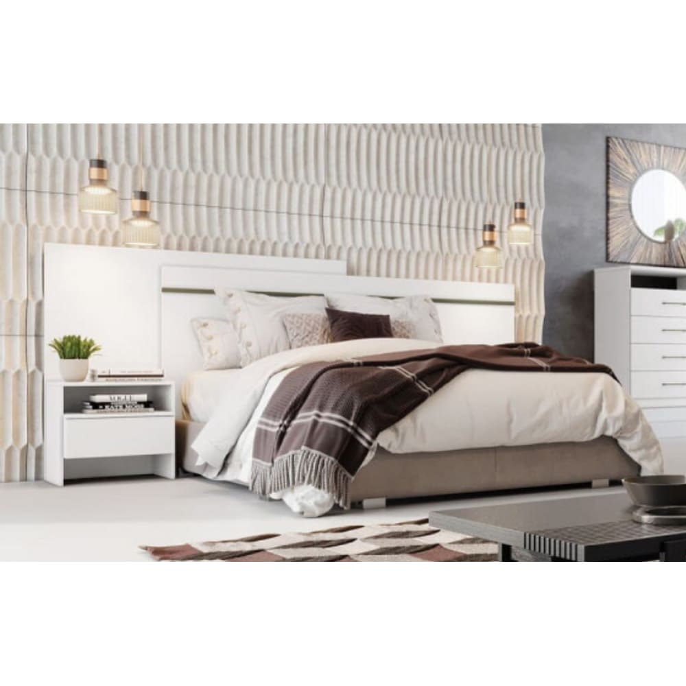 Cabeceira Casal com 2 Mesas de Cabeceiras Prime - Móveis Novo Horizonte Branco