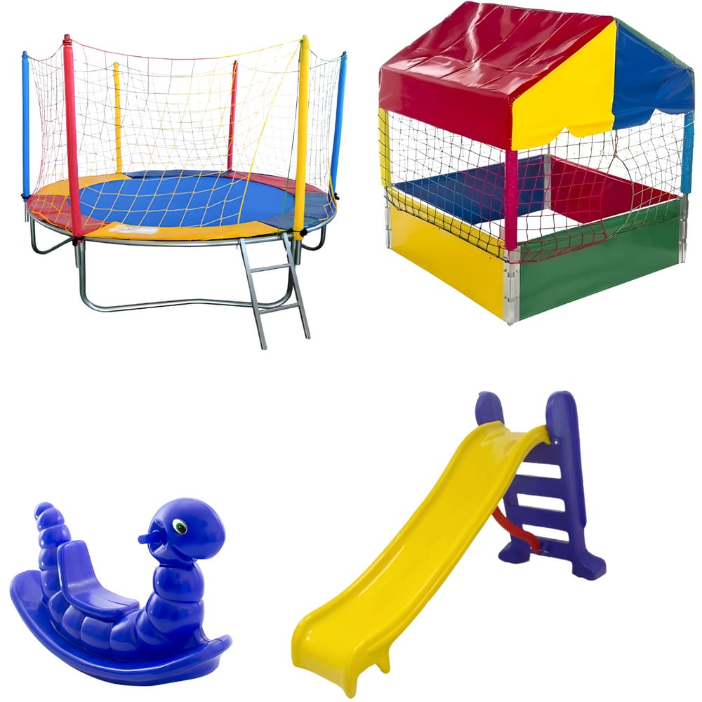 Kit Pula Pula Trampolim 2,30m Piscina de Bolinhas Quadrada 1,00m Escorregador Médio Gangorra 1 Lugar