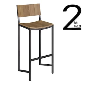 Conjunto 2 Banquetas Escama com Encosto - Olmo/Preto