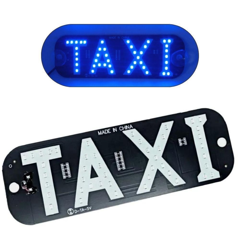 Placa Em Led Escrita Taxi Led Azul Tomada Usb E Ventosa