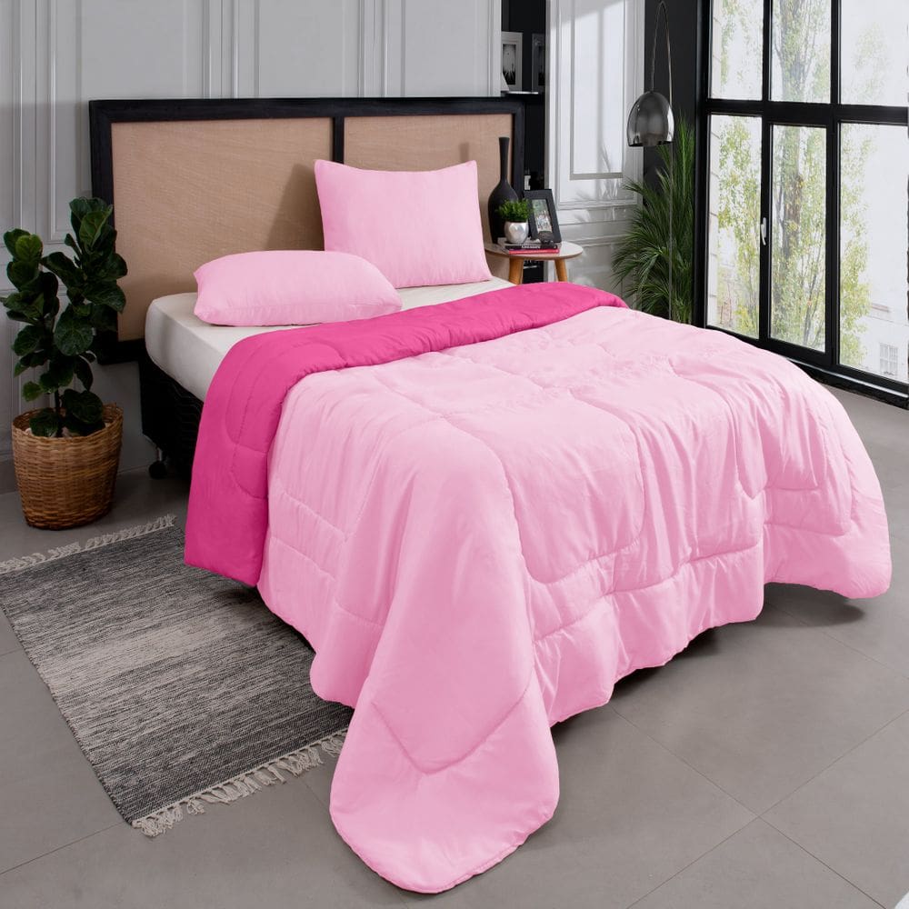 Kit Edredom Casal Queen 3 Peças Margarida Cama Box Pink e Rosa