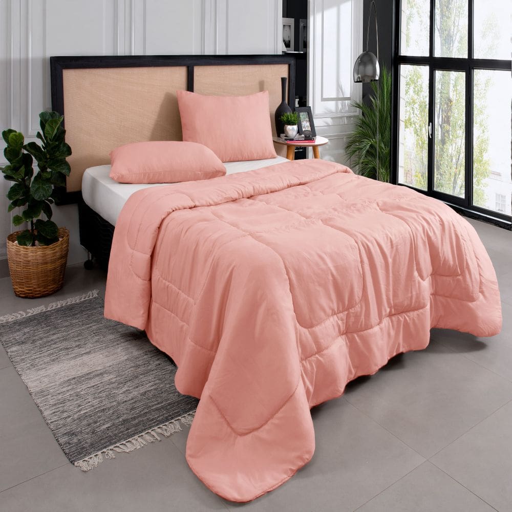 Kit Edredom Casal Queen 3 Peças Margarida Cama Box Rose