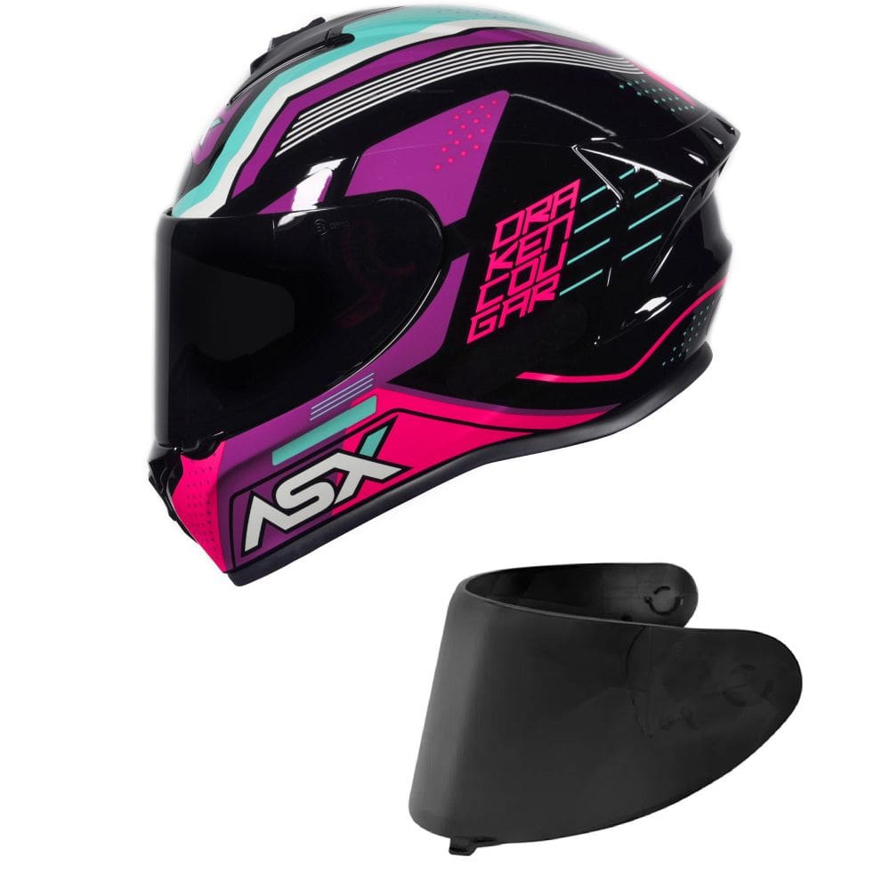 Capacete ASX Draken Cougar Preto e Rosa Mais Viseira Fumê