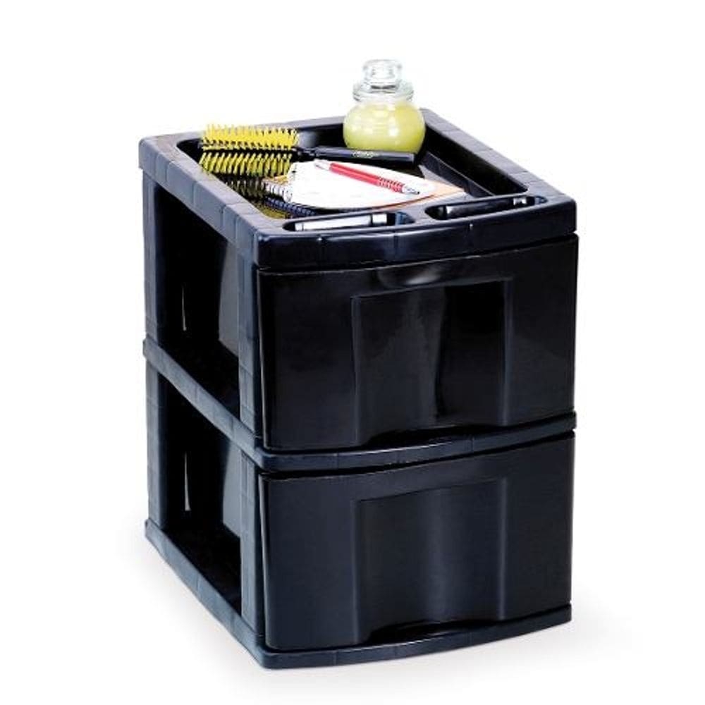 Gaveteiro Plástico Preto 2 Gavetas Organizador 41x40x31cm