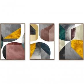 Kit Com 3 Quadros Decorativos 70x50 Cm Abstrato Geometrico