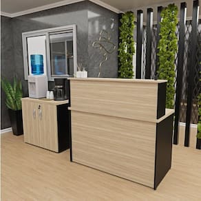 Conjunto Armário Baixo Balcão Atendimento Recepção Dubai/Preto