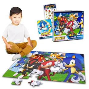 Quebra-cabeça de chão Sonic the Hedgehog 72 peças com adesivos e tatuagens