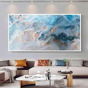 Quadro Decorativo Abstrato Nuvens Moldura 100x70 Cm
