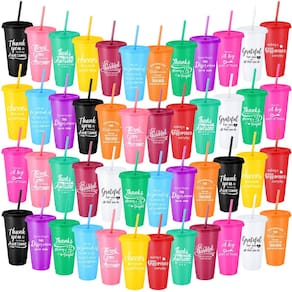 Copo de copo Skylety Thank You Gift 700 ml com tampa e canudo x48