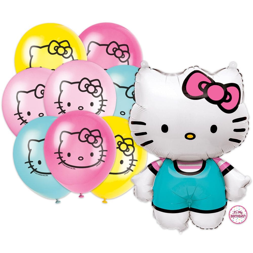 Conjunto de balões Hello Kitty 25 cm + 8 x 30 cm com adesivo de aniversário