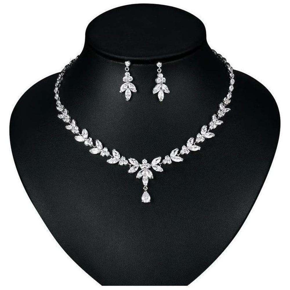 Colar E Brinco Noiva Zircônia Prata Festa Debutante Luxo