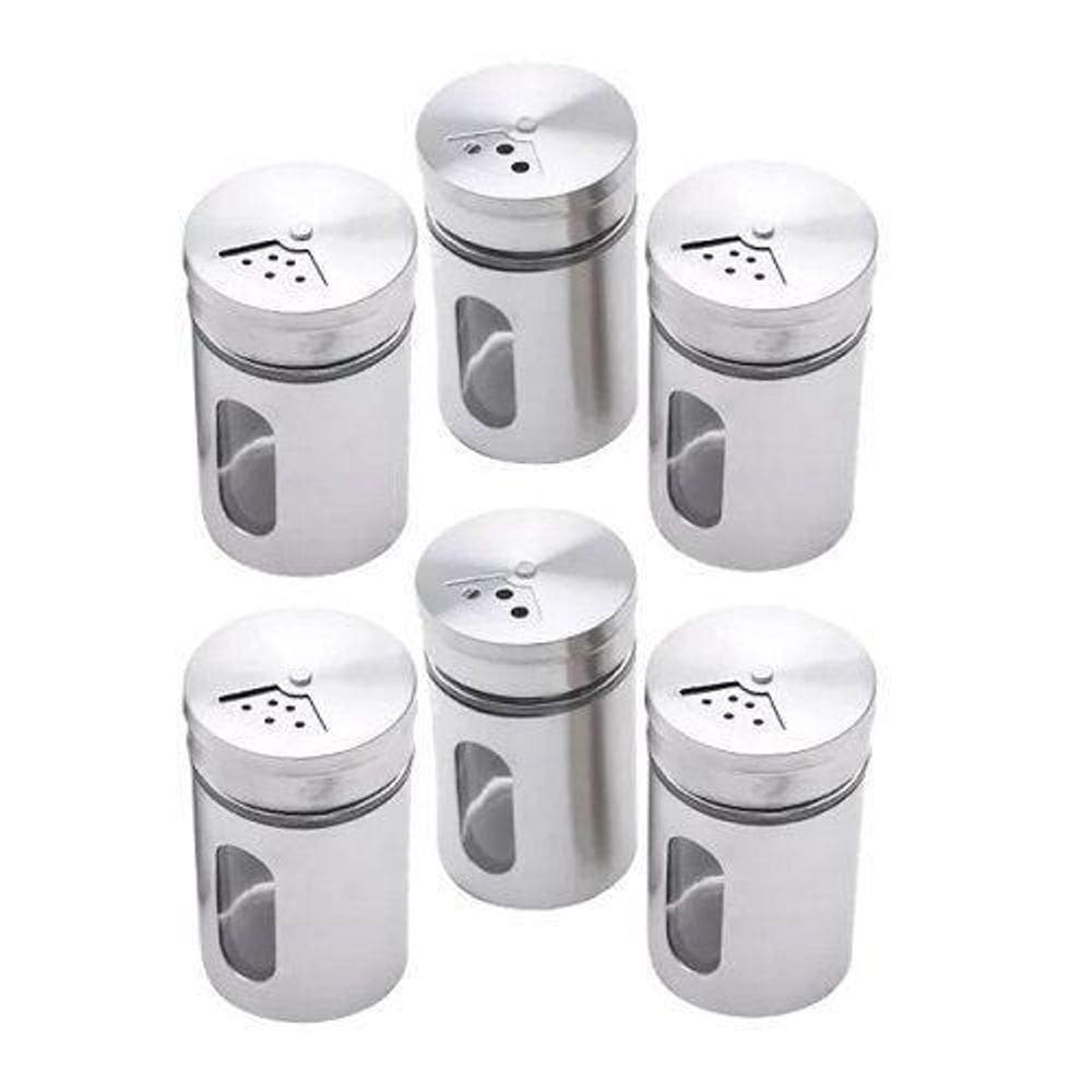 Saleiro E Pimenteiro Vidro E Inox Com Visor 06 Unidades